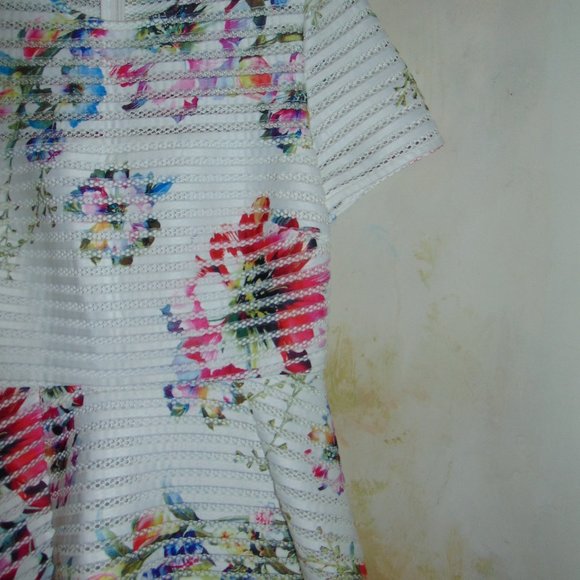 Forever 21 Multicolor Floral White Mini Full Dress With Mesh Striped Large Women - Picture 10 of 10
